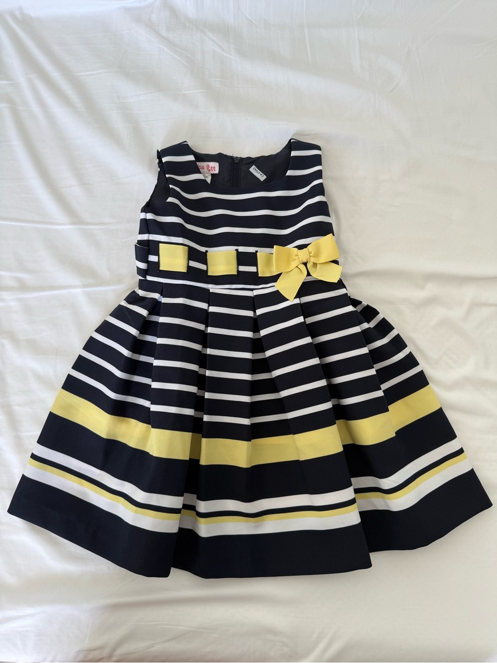 Jessica Ann Navy and Yellow Striped Fit-and-Flare Dress